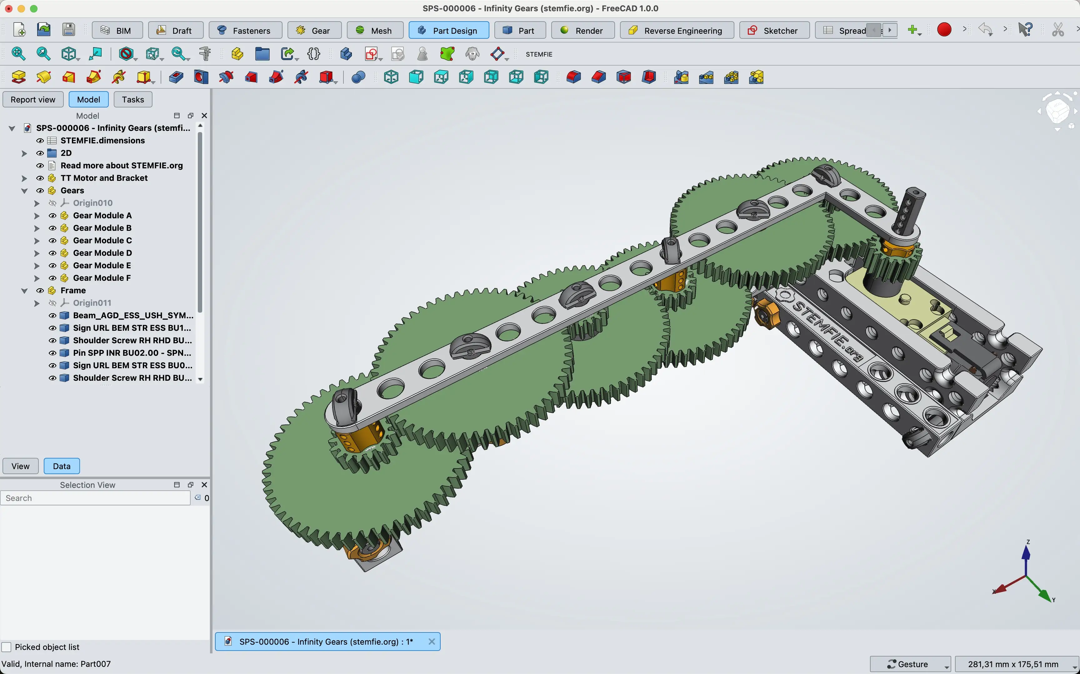 STEMFIE.org FreeCAD template scene screenshot v002