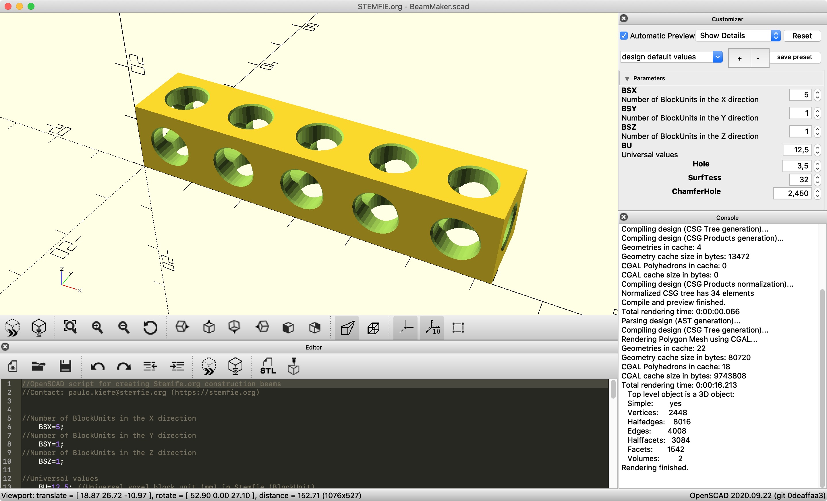 STEMFIE.org OpenSCAD template scene screenshot