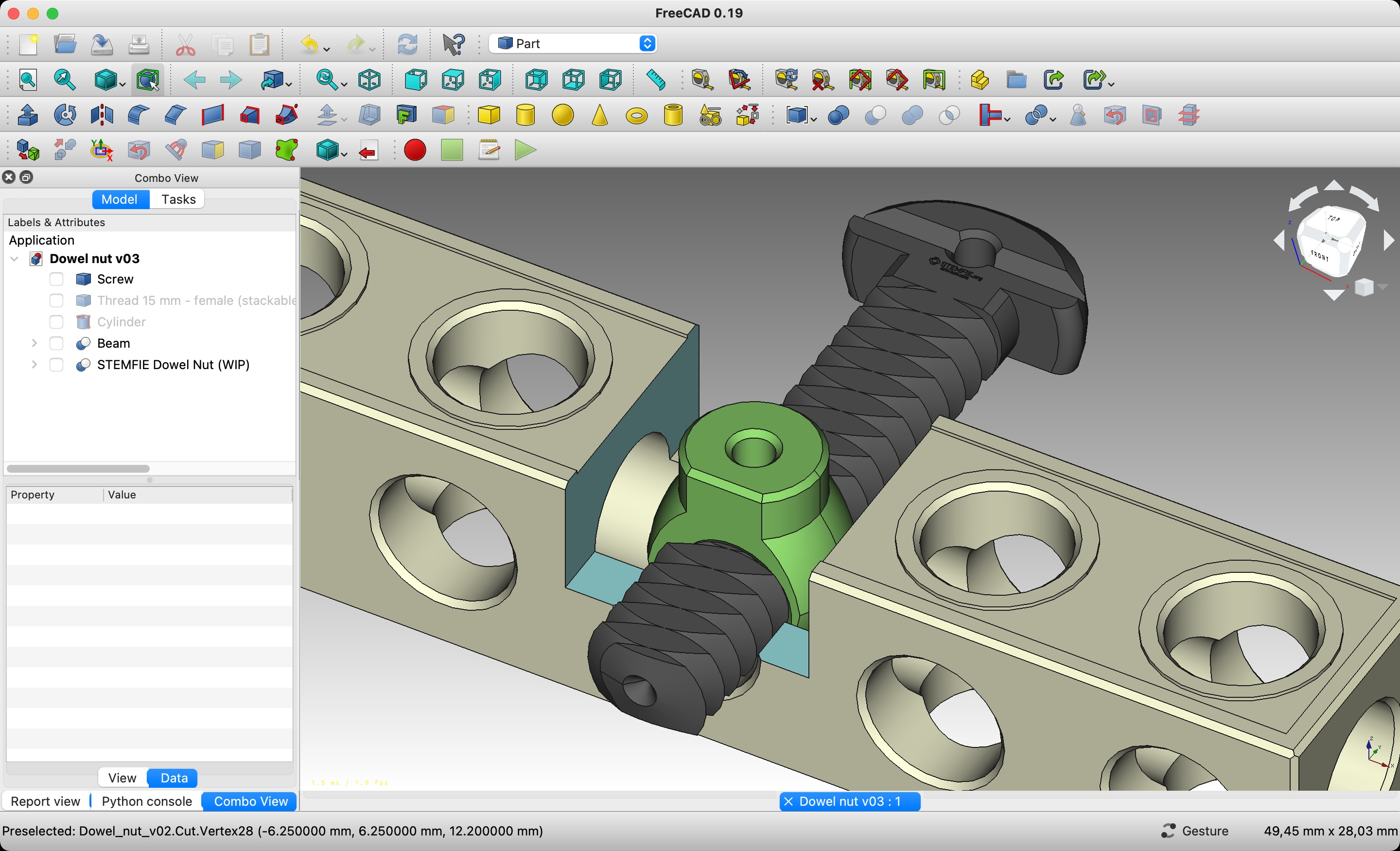 STEMFIE Dowel Nut WIP FreeCAD