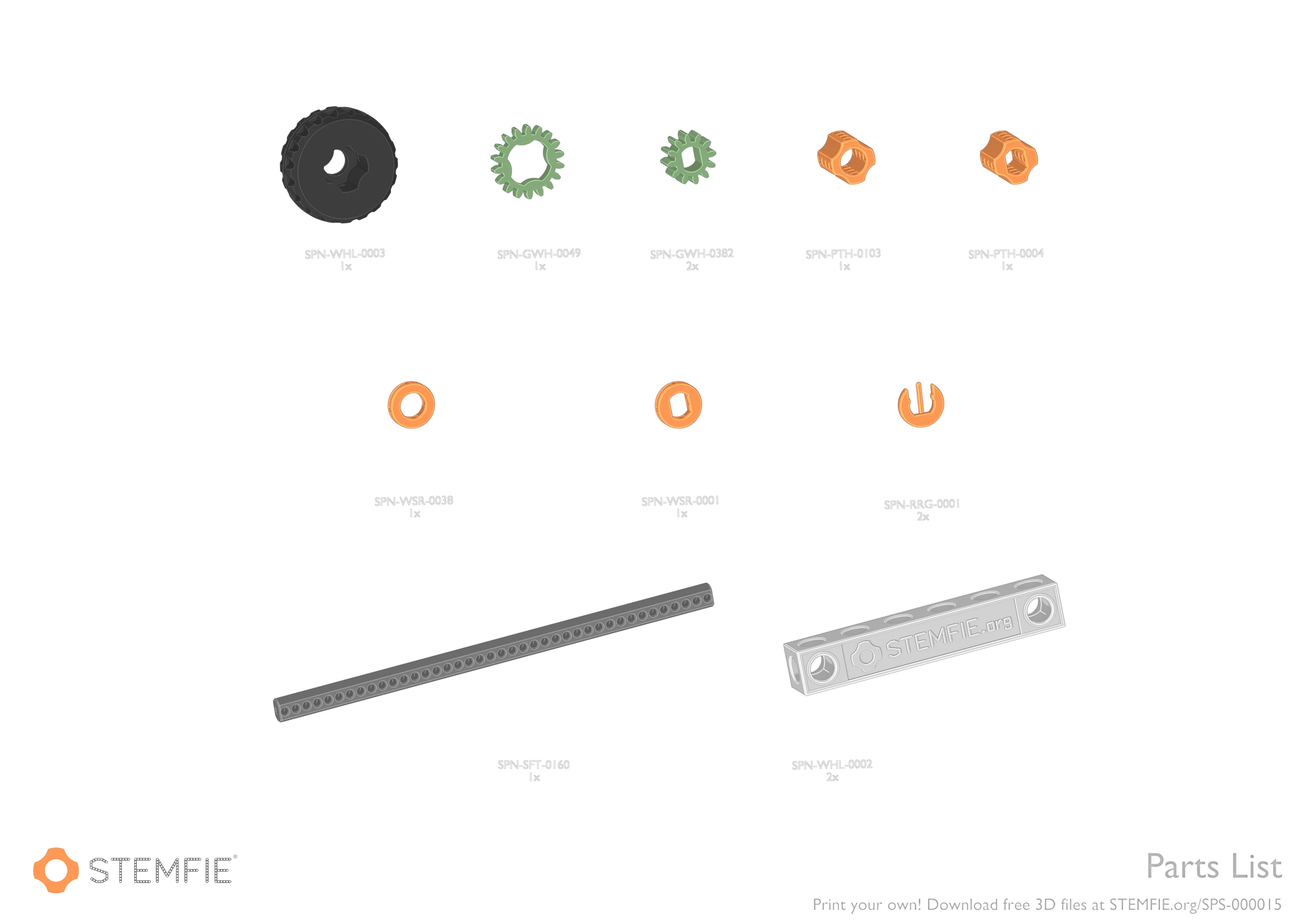 STEMFIE Project SPS 000015 Wheel Fidget Spinner stemfie.org Assembly Parts List
