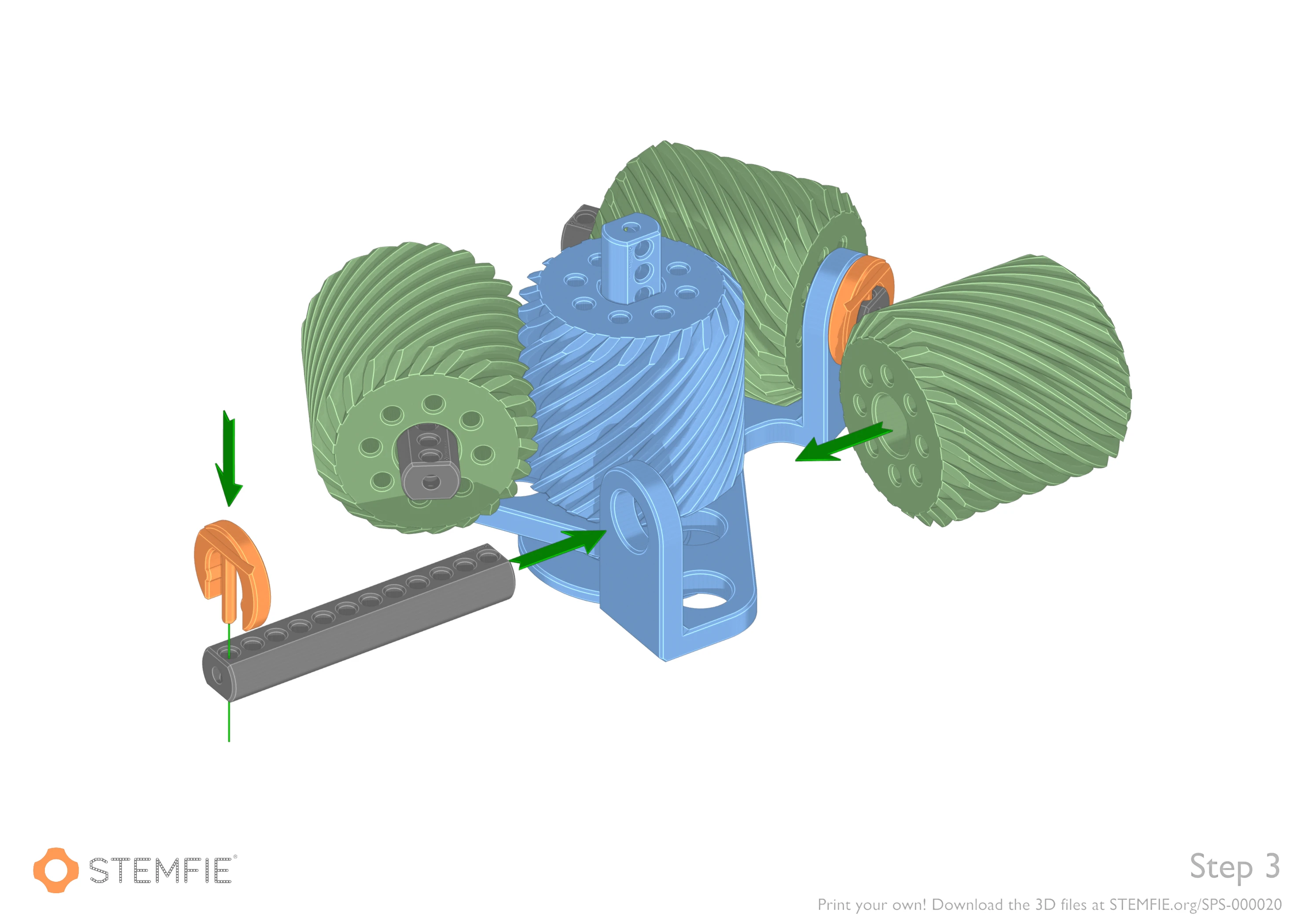 STEMFIE Building Toy Set SPS 000020 Triple Helix Gear Spinner stemfie.org Build Plates